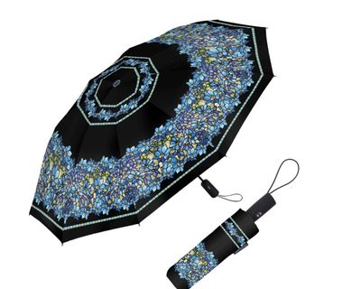 RainCaper Tiffany Clematis Folding Travel Umbrella