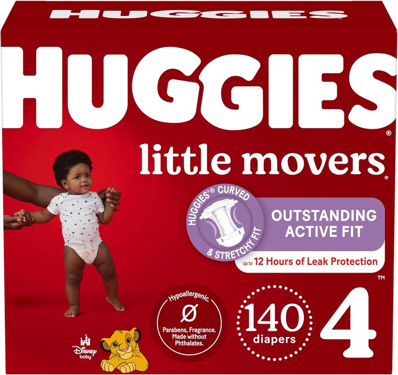 Huggies Little Movers Disposable Baby Diapers, 140ct, Size 4