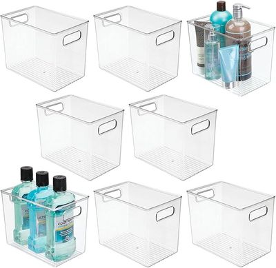 mDesign Plastic Deep Bathroom Storage Bin, Set of 8