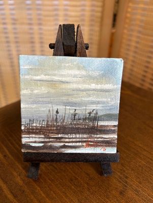 Miniature Painting on Easel; Signed