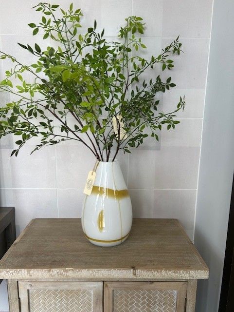 Murano Style Glass Vase; Yellow/White