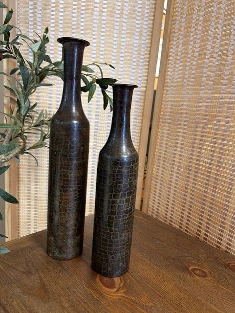 Set of Brass Textured Bottle Vases