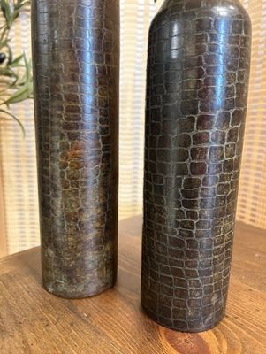 Set of Brass Textured Bottle Vases