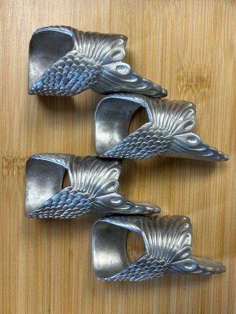 Vintage 4 pc Set Pewter Mermaid Tail Napkin Rings