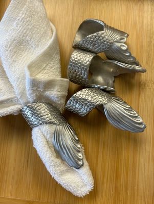 Vintage 4 pc Set Pewter Mermaid Tail Napkin Rings