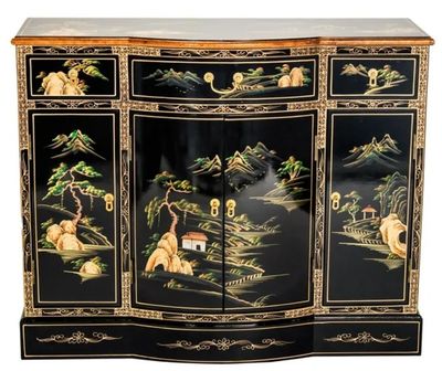 *Imperfect* Oriental Furniture Black Lacquer Curved Sideboard