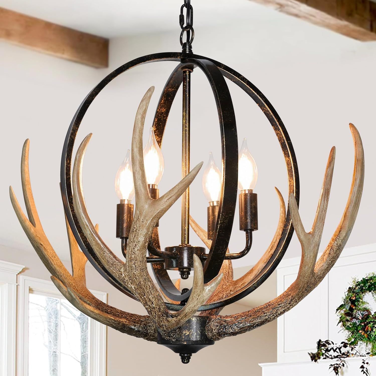 Rustic Antler Chandelier 4 Lights, 20&quot;