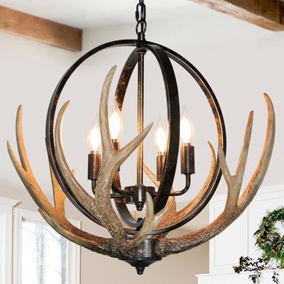 Rustic Antler Chandelier 4 Lights, 20&quot;