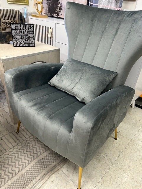 Etta Avenue Floreal Velvet Wingback Chairs, Grey, Set of 2