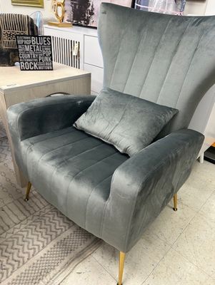Etta Avenue Floreal Velvet Wingback Chairs, Grey, Set of 2
