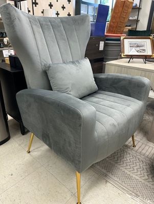 Etta Avenue Floreal Velvet Wingback Chairs, Grey, Set of 2