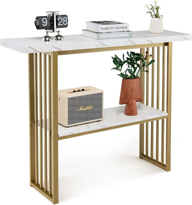 GOFLAME 2-Tier Gold Console Table
