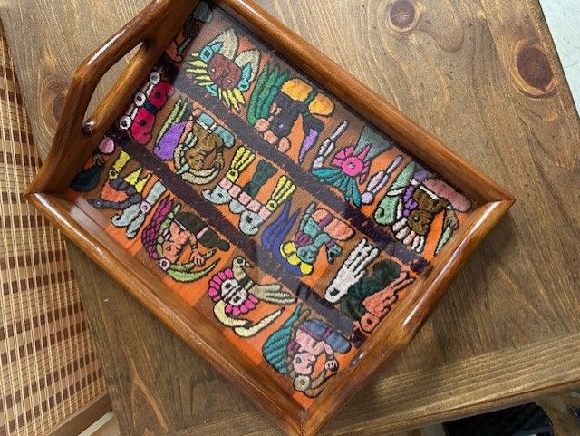 Wooden Serving Tray with Textile Insert