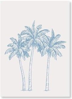 Blue Coastal Canvas Wall Art Print; Palm Trees