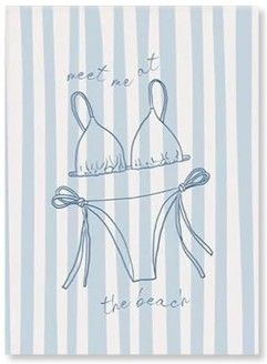 Blue Coastal Canvas Wall Art Print; Bikini