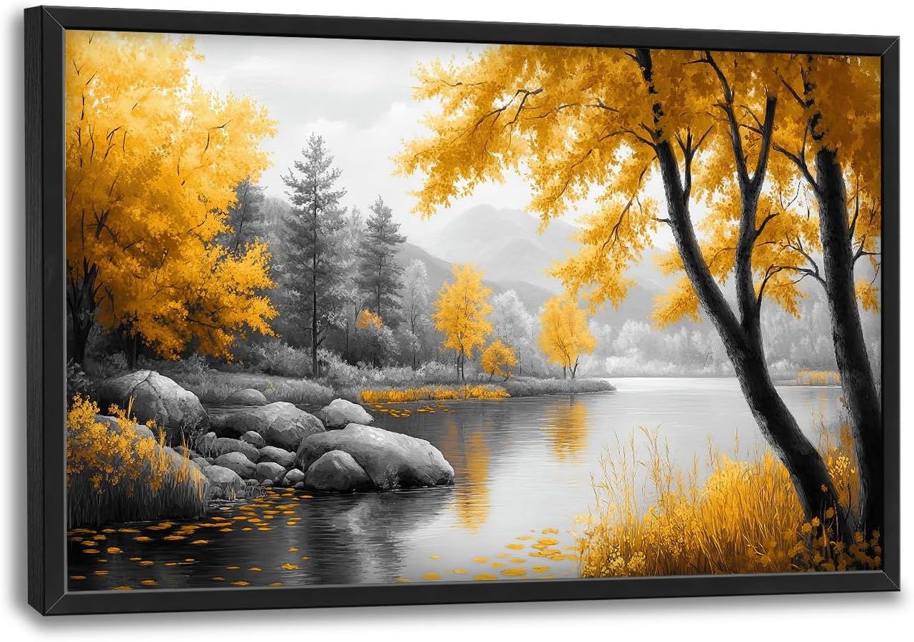 Framed Black and Golden Forest Canvas, 36&quot;x24&quot;