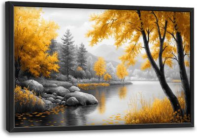 Framed Black and Golden Forest Canvas, 36&quot;x24&quot;