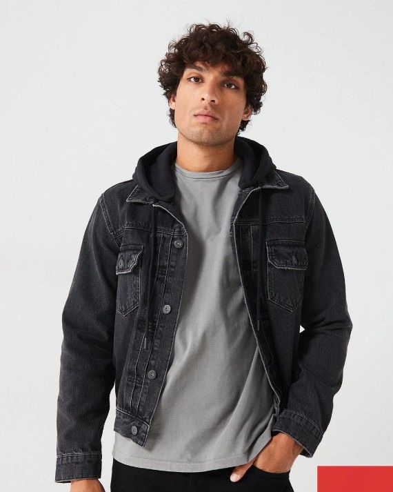 AllSaints Spirit Hooded Men&#39;s Denim Jacket, Black