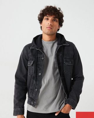 AllSaints Spirit Hooded Men&#39;s Denim Jacket, Black