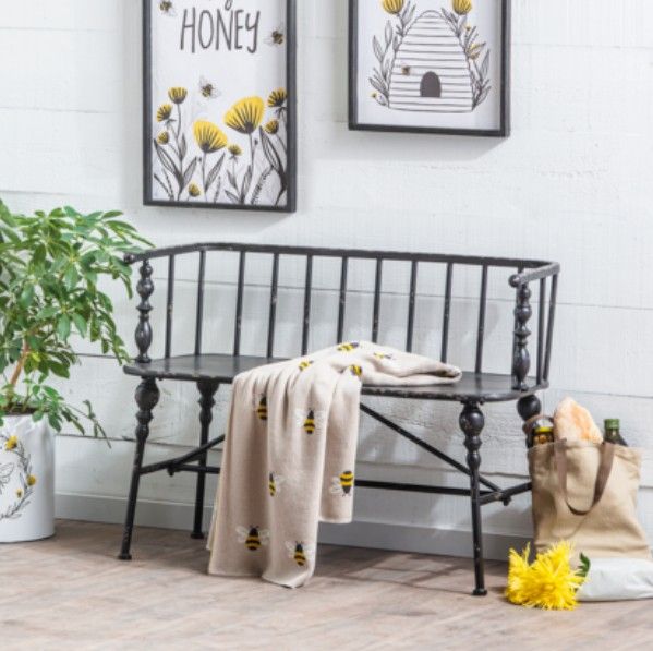 Ganz Distressed Metal Spindle Bench