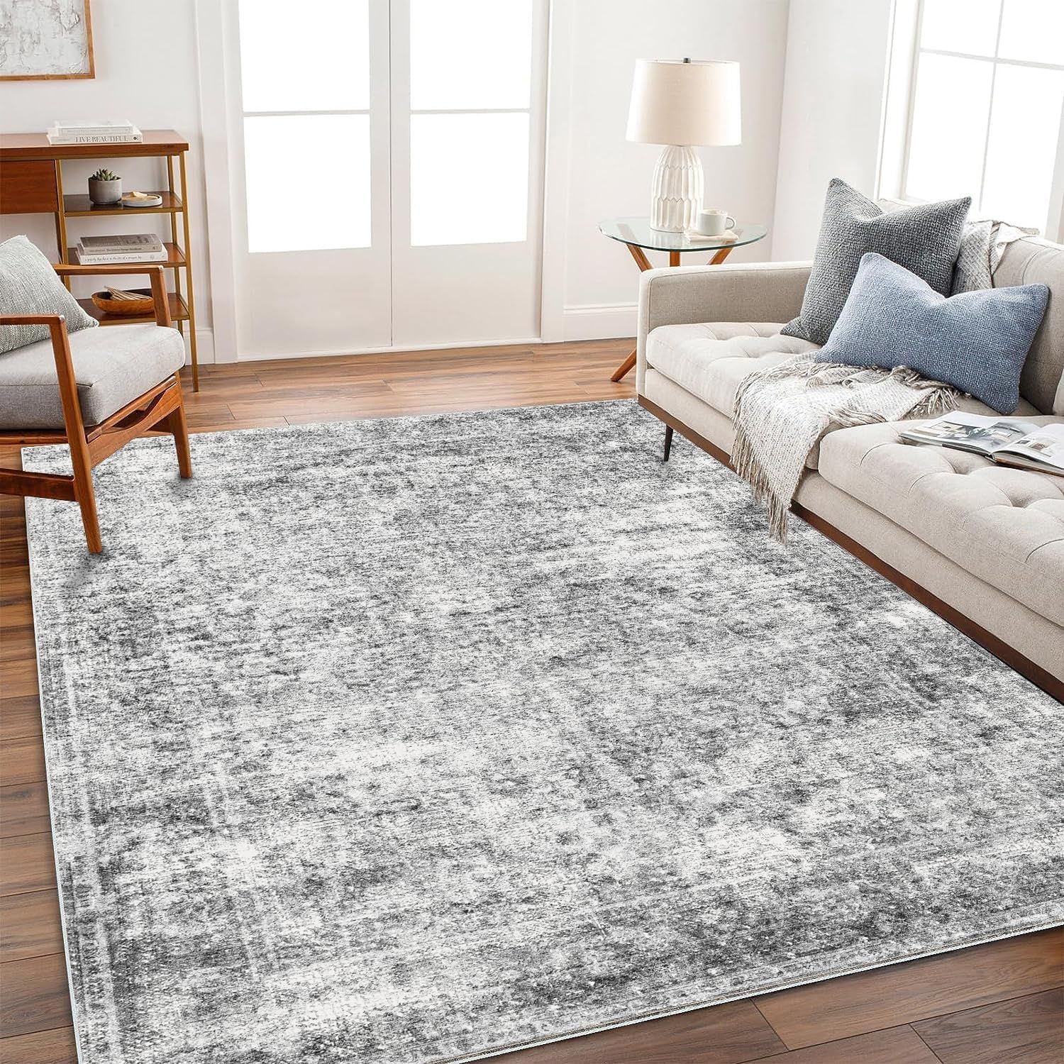 Champlant 8x10 Washable Gray Vintage Area Rug