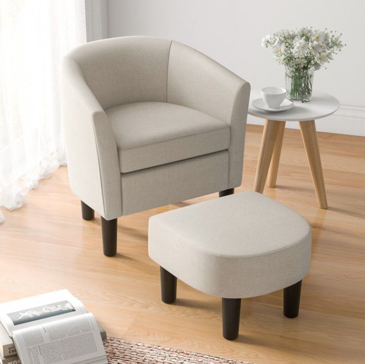 Giantex Barrel Club Chair with Ottoman Set