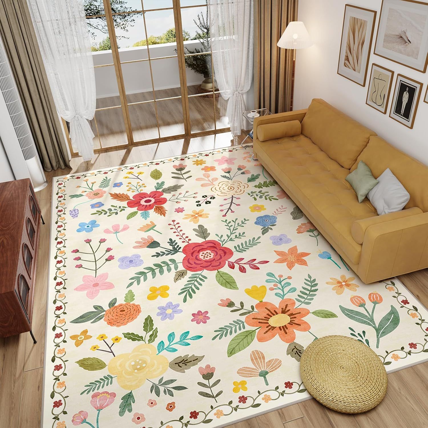 IKALIFE Machine Washable 8&#39;x10&#39; Floral Area Rug