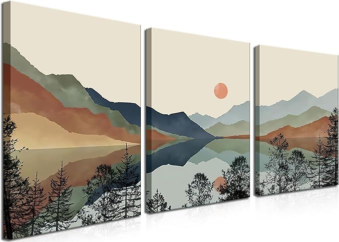 AKWISH Framed Mountain Canvas Wall Art, Set of 3