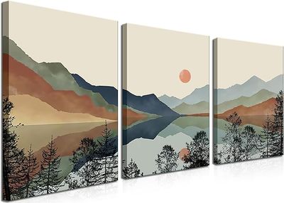 AKWISH Framed Mountain Canvas Wall Art, Set of 3