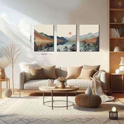 AKWISH Framed Mountain Canvas Wall Art, Set of 3