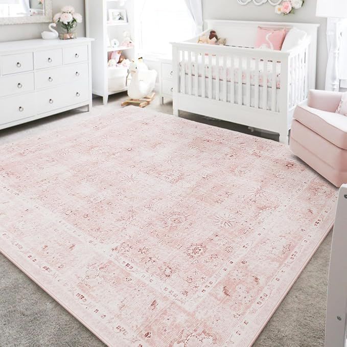 LIMON HOME Blush Pink Floral Aesthetic Area Rug, 7&#39;x9&#39;