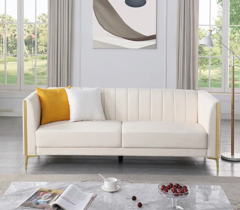 Dreiling 77.6&quot;W Faux Leather Tuxedo Arm Sofa w/ Black Legs