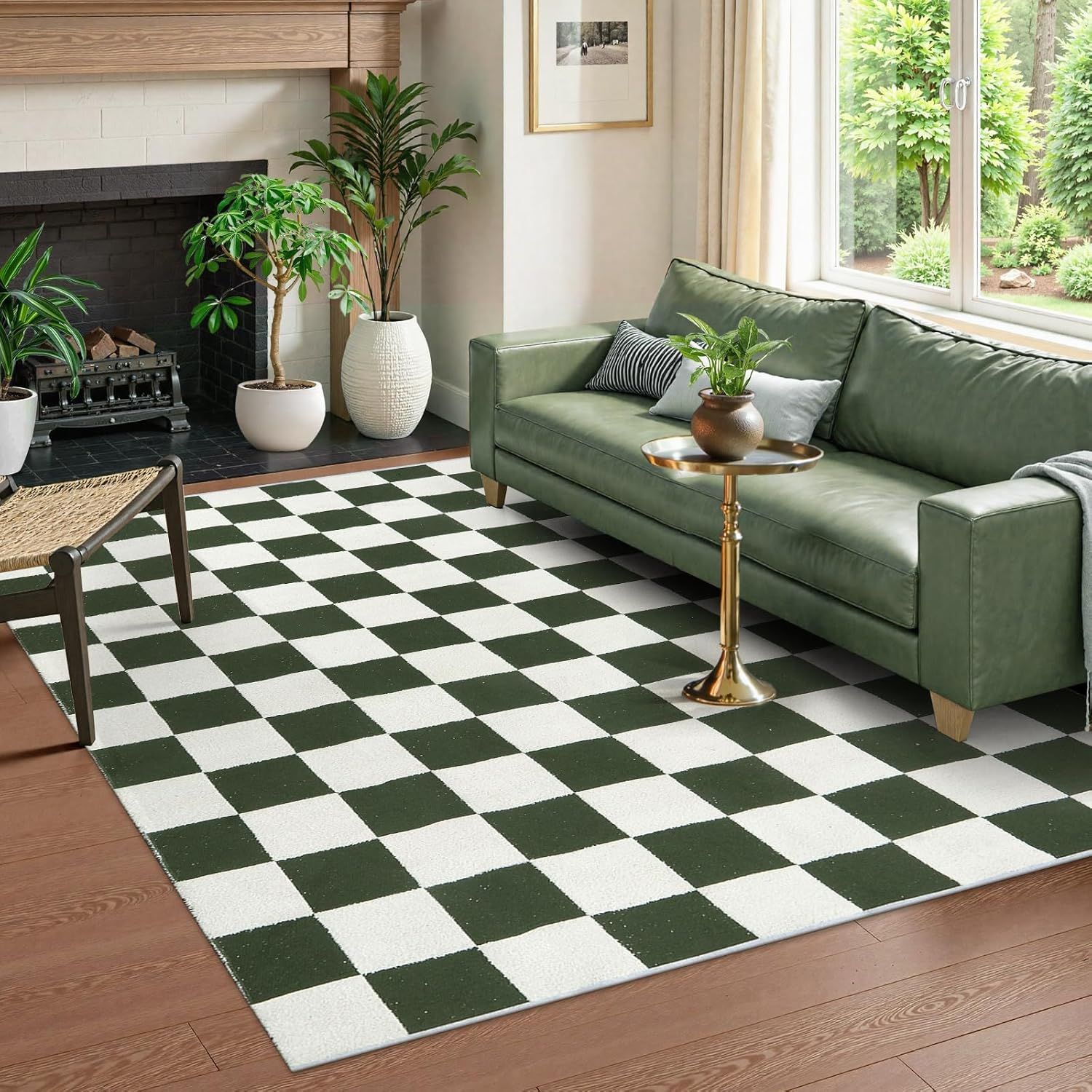 Lahome 8&#39;x10&#39; Large Checkerboard Green/White Area Rug
