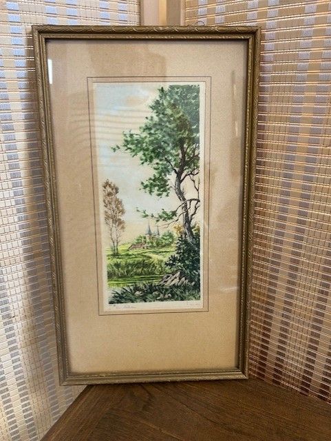 Antique Landscape Etching; Hand Signed