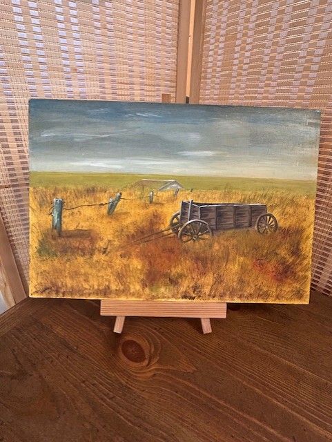 Wagon on the Prairie; Oil on Masonite