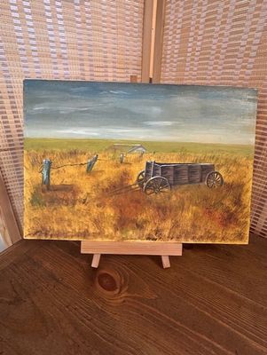 Wagon on the Prairie; Oil on Masonite