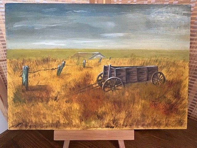 Wagon on the Prairie; Oil on Masonite