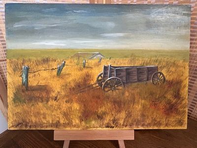 Wagon on the Prairie; Oil on Masonite