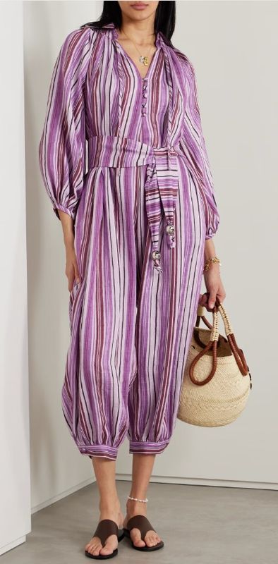 Lisa Marie Fernandez Poet Belted Cropped Striped Jumpsuit