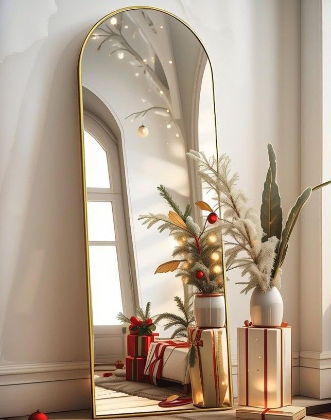 *Imperfect* 58&quot;x18&quot; Gold Frame Arched Floor Mirror
