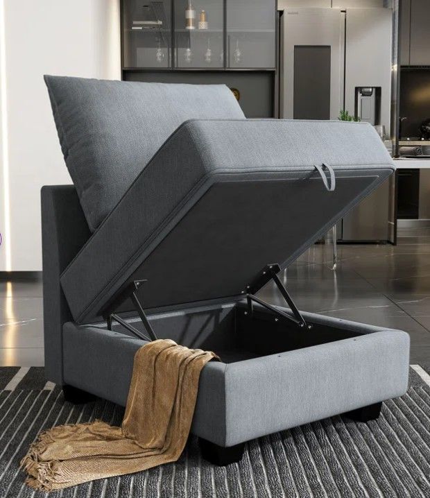 HONBAY Modular Chair w/Storage , Armless, Grey