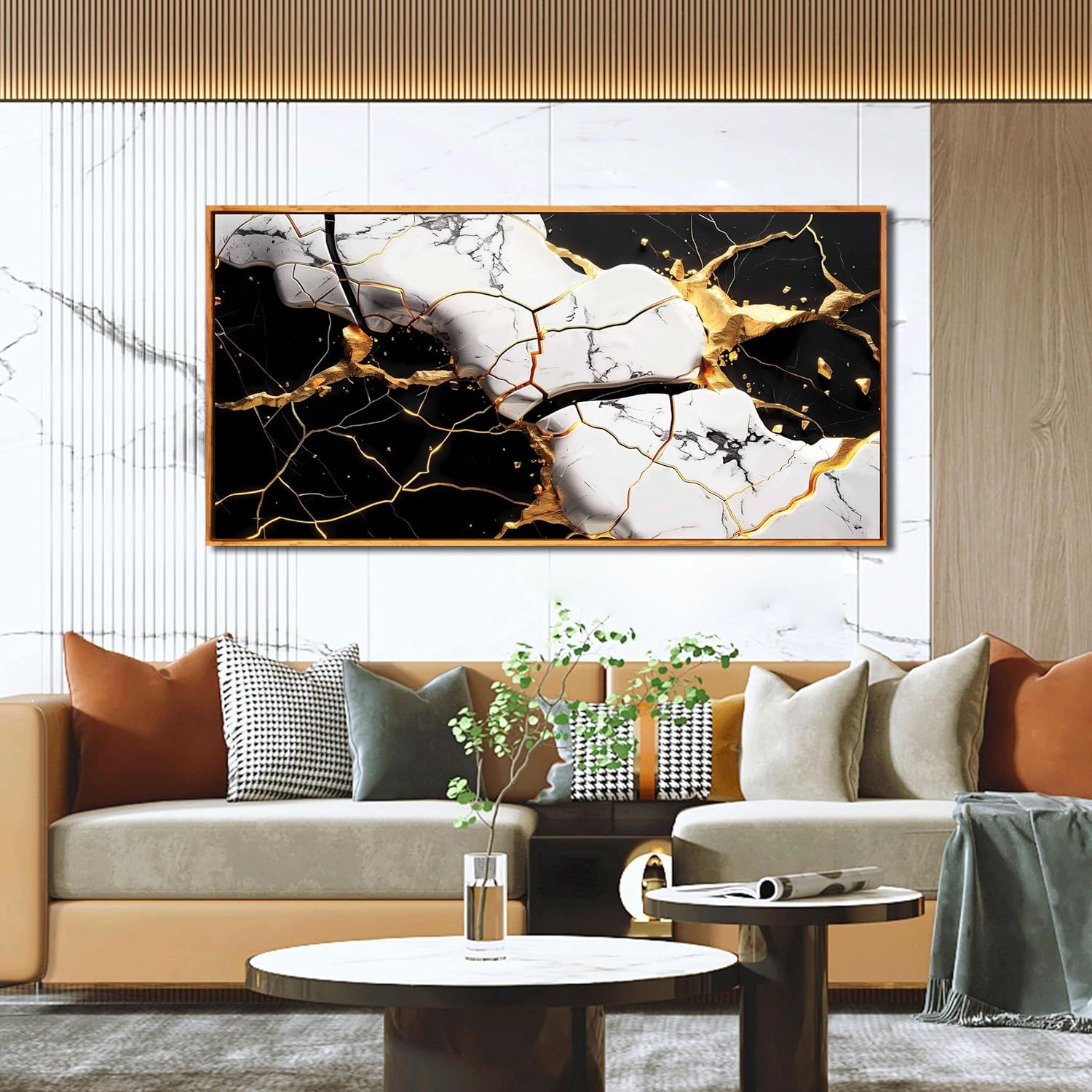 *Imperfect* 27.5&quot;x57&quot; Black/Gold/White Canvas Wall Decor