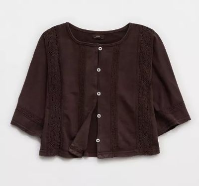 Aerie Short Sleeve Crochet Cardigan