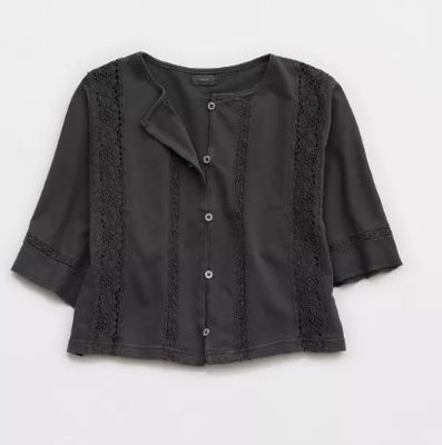 Aerie Short Sleeve Crochet Cardigan
