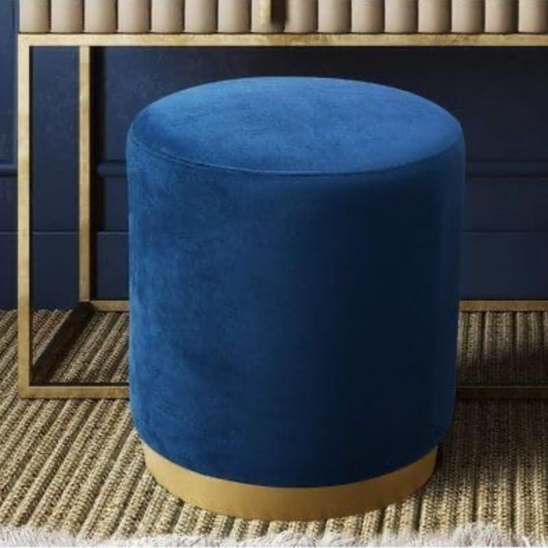 Opal Round Navy Velvet Ottoman