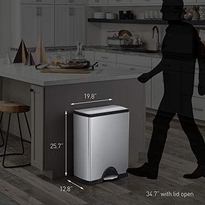 simplehuman Stainless Steel Kitchen Dual Compartment Trash Can