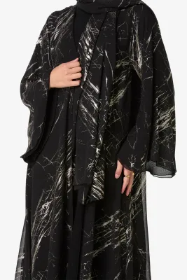 AMAALEEY Black Marble Print Abaya w/ Matching Headscarf