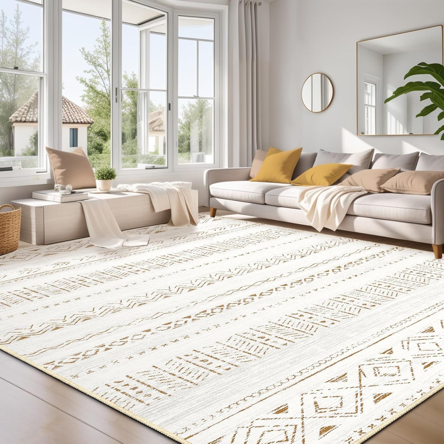 Large 9&quot;x12&quot; Boho Machine Washable Area Rug
