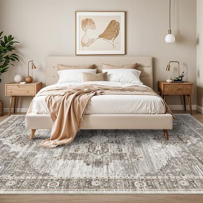 10x14 Grey Machine Washable Boho Area Rug