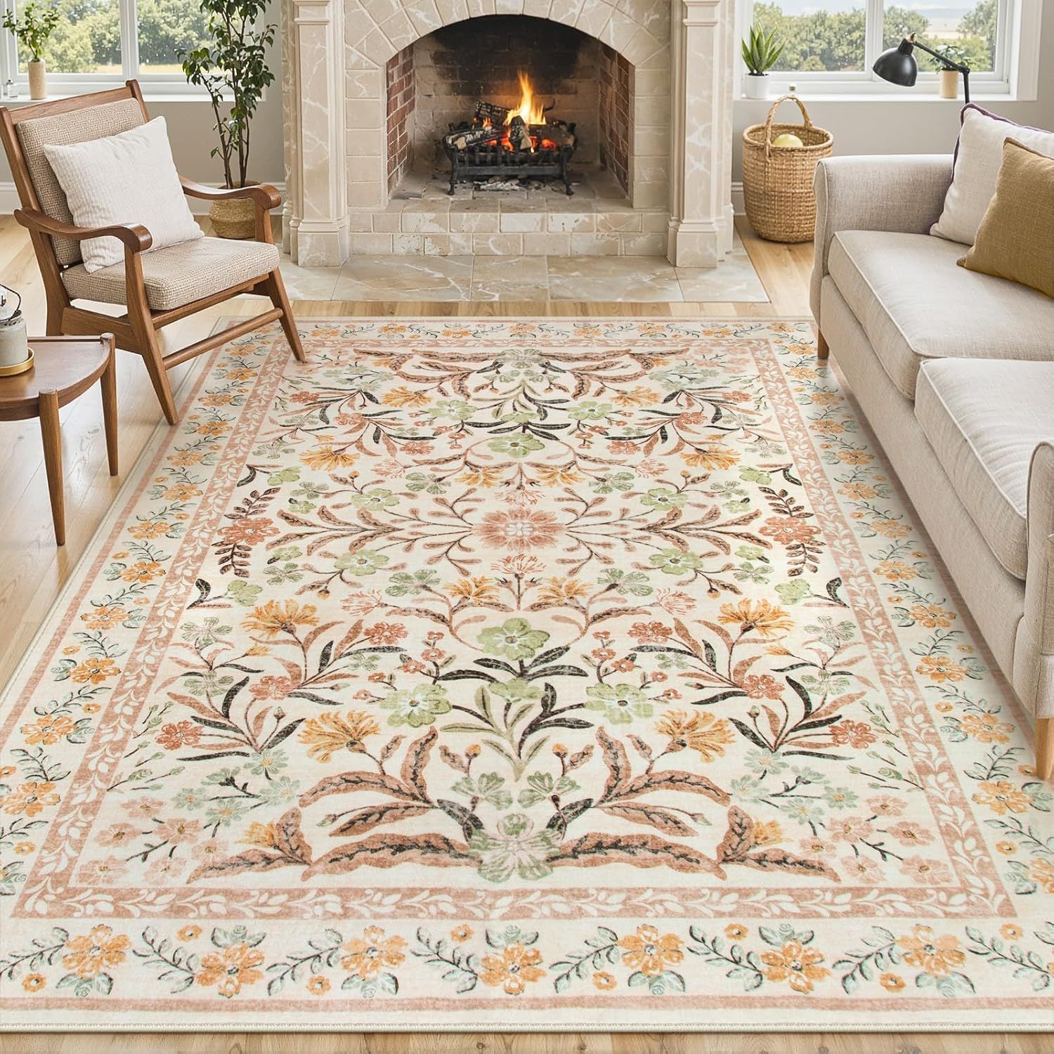 Lahome Fall Floral 8&#39;x10&#39; Washable Area Rug